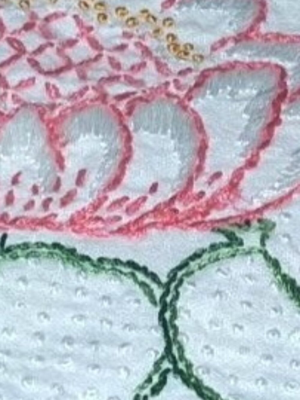 Handmade Floral Embroidered White Linen Table Runner With Lace Trim*64